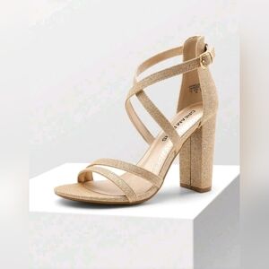 Dream Pairs Women's Sparkling Gold Strappy Heels